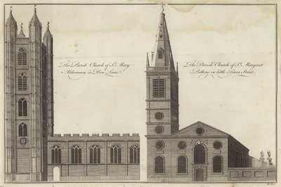 Kirche St. Mary Aldermary in Bow Lane und Kirche St. Margaret Pattens in Little Tower Street, London von English School