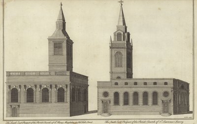 Kirche St. Mary Magdalen in Old Fish Street und Kirche St. Lawrence Jewry, London von English School