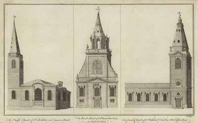 Kirchen St. Swithin, Cannon Street, St. Edmund the King, Lombard Street und St. Nicholas Cole Abbey, Old Fish Street von English School