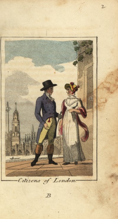 Bürger von London, mit der Westminster Bridge und der Nelsonsäule im Hintergrund von English School