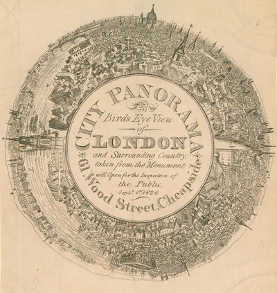 Stadtpanorama, Vogelperspektive von London und Umgebung vom Monument aus von English School