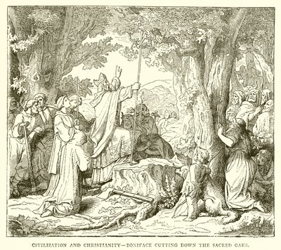 Zivilisation und Christentum – Bonifatius fällt die heiligen Eichen von English School