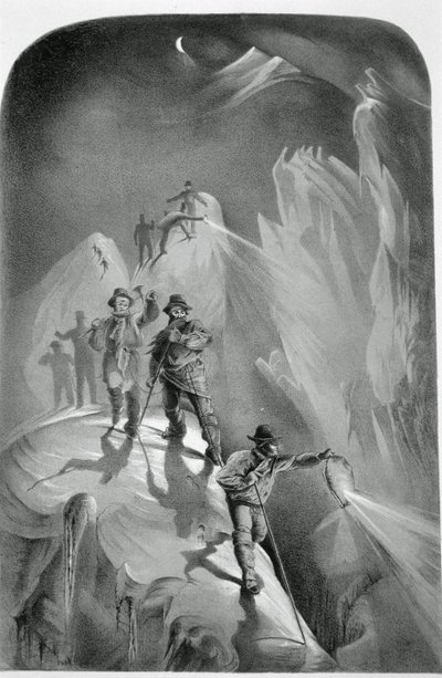 Klettern bei Nacht, aus Zehn Szenen des letzten Aufstiegs des Mont Blanc einschließlich fünf Ansichten vom Gipfel, von J.D.H. Browne, veröffentlicht 1853 von English School