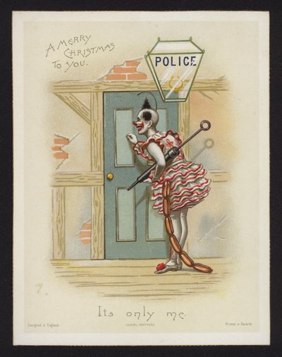Clown klopft an die Tür einer Polizeistation von English School