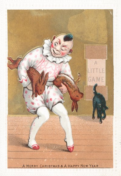 Clown stiehlt Kaninchen, Weihnachtskarte von English School
