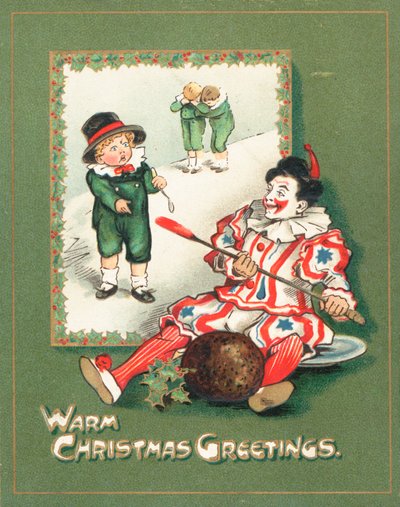 Clown stiehlt den Pflaumenpudding, Weihnachtskarte von English School