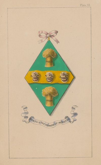 Wappen; Reichtum ist der Lohn der Industrie von English School