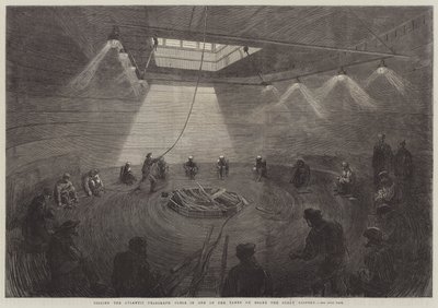 Aufrollen des Atlantikkabels in einem der Tanks an Bord der Great Eastern von English School