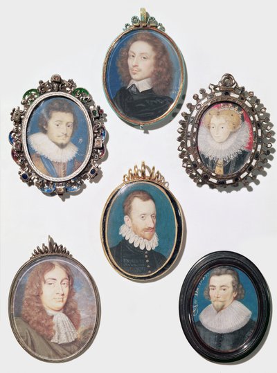 Sammlung von Miniaturen, LtoR, obere Reihe: Friedrich V (1596-1632) Kurfürst von der Pfalz, König von Böhmen von English School