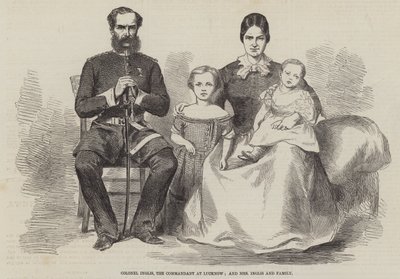 Oberst Inglis, der Kommandant in Lucknow, und Mrs. Inglis und Familie (Stich) von English School