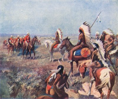 Oberst Macleod von der Royal North-West Mounted Police, verhandelt mit Indianern in Fort Macleod von English School