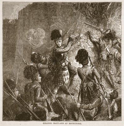 Oberst Maitland in Bhurtpore, Illustration aus Cassells Illustrierter Geschichte Indiens von James Grant, veröffentlicht 1879 von English School