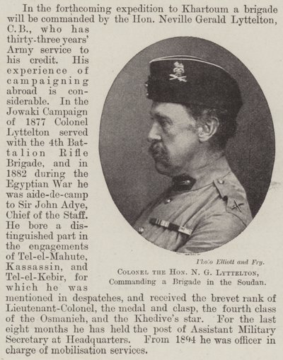 Oberst der Ehrenwerte N G Lyttelton, Kommandant einer Brigade im Sudan (Gravur) von English School