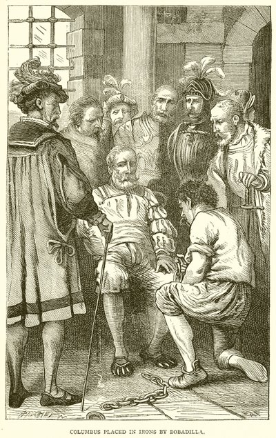 Kolumbus von Bobadilla in Ketten gelegt von English School