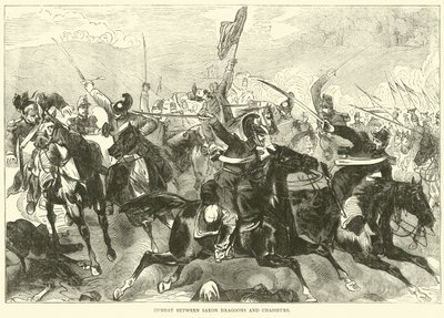 Kampf zwischen sächsischen Dragonern und Jägern, September 1870 von English School