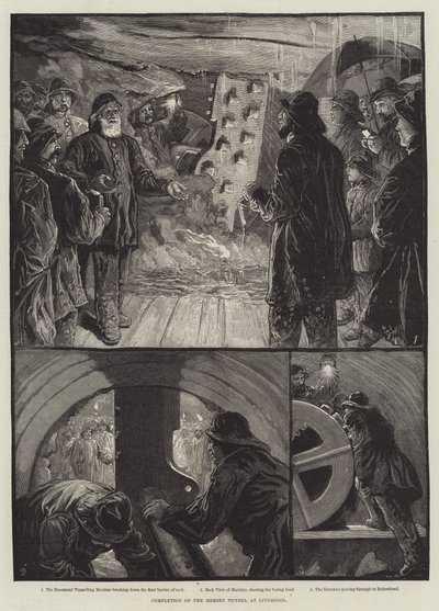 Fertigstellung des Mersey-Tunnels in Liverpool (Stich) von English School
