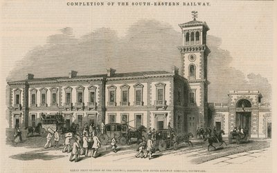 Fertigstellung der South-Eastern Railway: Großer Gemeinschaftsbahnhof der Croydon, Brighton und Dover Railway Company, Southwark, London von English School
