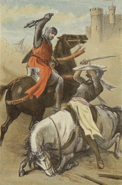 Konflikt zwischen Gottfried von Bouillon und dem Sarazenen in Antiochia von English School