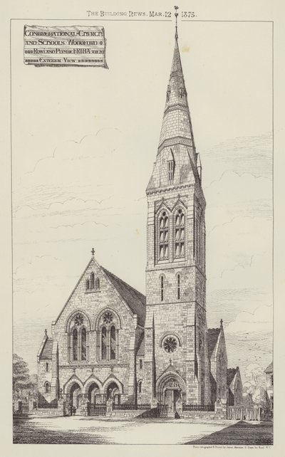 Kongregationalkirche und Schulen, Woodford (Gravur) von English School