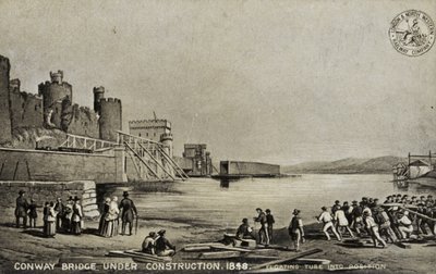 Conway-Brücke im Bau, 1848 von English School