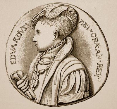 Krönungsmedaille von Edward VI. (Sepia-Foto) von English School