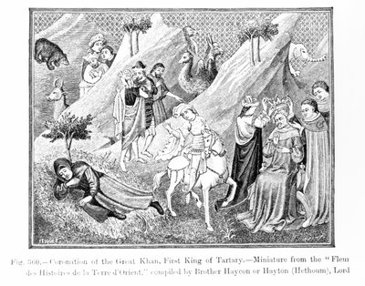 Krönung des Großen Khan (Kublai Khan) (1214-94) Erster König von Tartary, aus der Fleur des Histoires de la Terre d