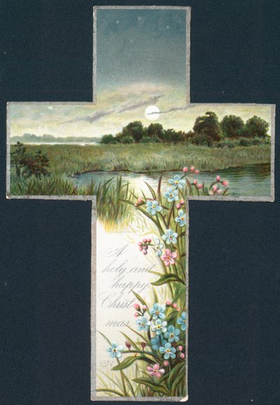 Landschaftsszene im Kreuz, Weihnachtskarte von English School