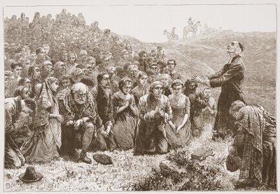 Bundesschließer beten am Ufer des Whitadder, Illustration aus The History of Protestantism von James Aitken Wylie, veröffentlicht 1878 von English School