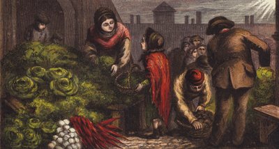 Gemüsemarkt in Covent Garden (Farblithographie) von English School