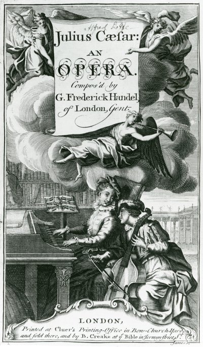 Titelblatt der Noten für Julius Caesar, eine Oper von Händel, veröffentlicht 1724 von English School