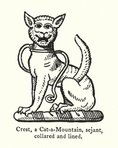 Wappen, eine Bergkatze, sitzend, mit Halsband und Leine (Gravur) von English School