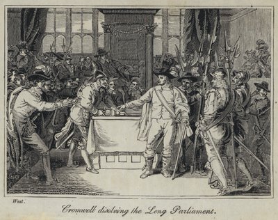 Cromwell löst das Lange Parlament auf (Stich) von English School