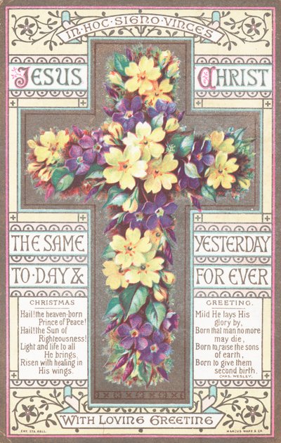 Kreuz mit Blumen, Weihnachtskarte von English School