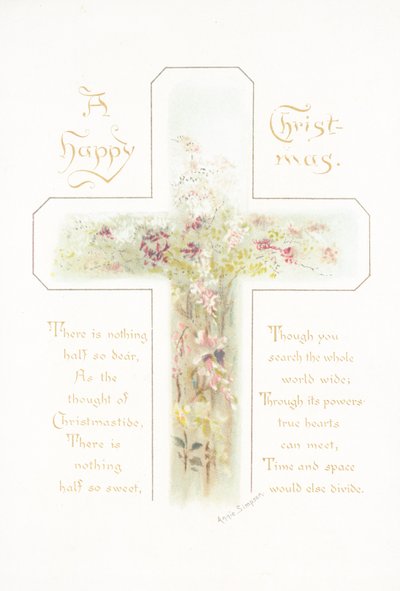 Kreuz mit Blumen, Weihnachtskarte von English School