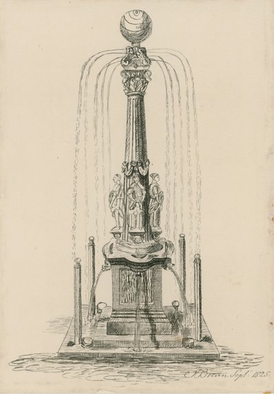 Kuriose Sonnenuhr und Brunnen von English School