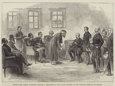 Zypern, Sir Garnet Wolseley hält einen Empfang im Konak, Nikosia, beim türkischen Fest Bairam (Gravur) von English School