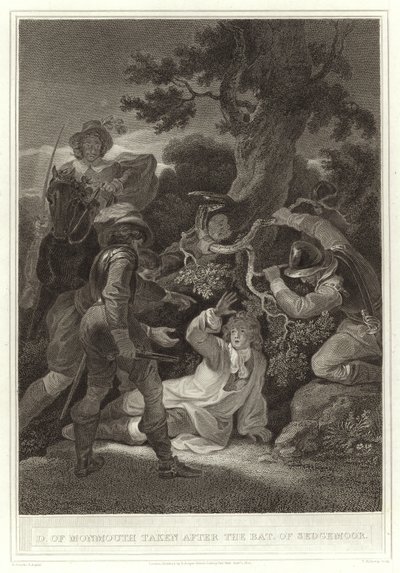 D von Monmouth nach der Schlacht von Sedgemoor gefangen genommen (Gravur) von English School