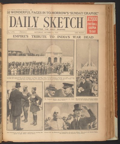Daily Sketch, zeigt Rudyard Kipling in Neuve Chapelle, 8. Oktober von English School