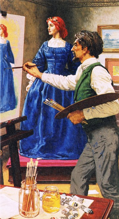 Dante Gabriel Rossetti malt Elizabel Siddal, die später seine Frau wird von English School