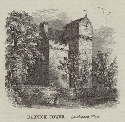 Darnick Tower, Südwestansicht (Gravur) von English School