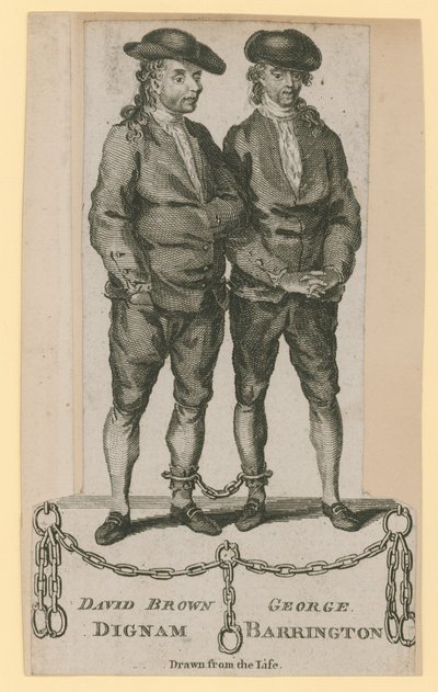 David Brown Dignam und George Barrington, nach dem Leben gezeichnet von English School