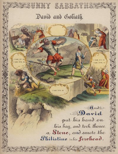 David und Goliath (farbige Gravur) von English School