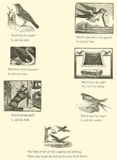 Tod und Begräbnis von Cock Robin (Holzschnitt) von English School
