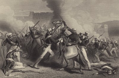 Der Tod von Brigadegeneral Adrian Hope beim Angriff auf das Fort von Roodamow von English School