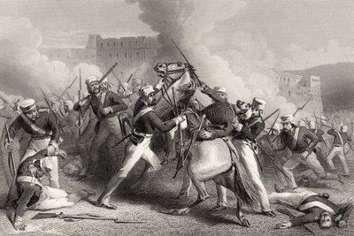 Tod von Brigadegeneral Adrian Hope beim Angriff auf das Fort von Roodmow, 15. April 1858, aus 