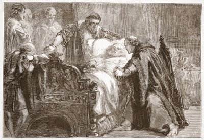Tod von Friedrich dem Weisen, Kurfürst von Sachsen, Illustration aus Die Geschichte des Protestantismus von James Aitken Wylie, veröffentlicht 1878 von English School