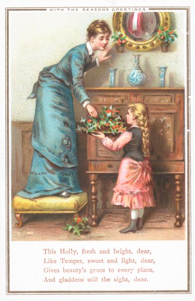 Haus mit Stechpalme dekorieren, Weihnachtskarte von English School