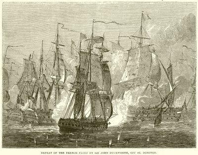 Niederlage der französischen Flotte durch Sir John Duckworth vor St. Domingo von English School