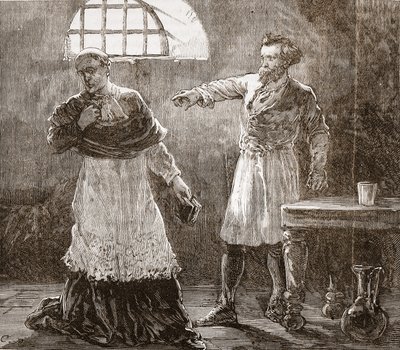 Denis tadelt den Bischof von Meaux, Illustration aus Die Geschichte des Protestantismus von James Aitken Wylie, veröffentlicht 1878 von English School