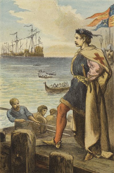 Abreise von Richard I. nach Palästina (farbige Gravur) von English School
